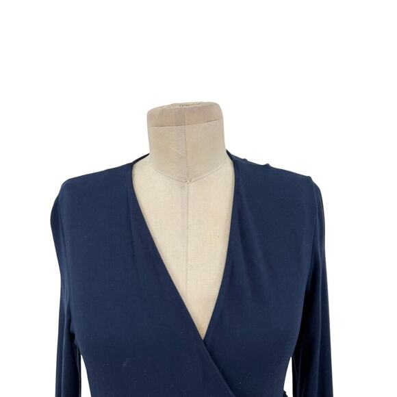 Boden Paris Wrap Dress Long Sleeve Flounce‎ Hem Jersey Navy Blue Size US 8R - Picture 3 of 14